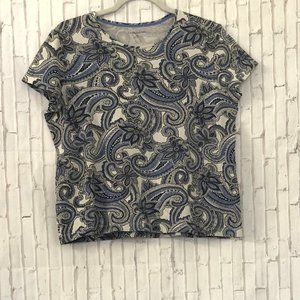 Croft & Barrow Top Womens Size XL White/Blue Printed Short Sleeve Shirt‎